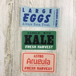 Fresh Harvest Atlanta GA Lot of 3 Farm Produce Stickers Eggs Kale Arugula NEW